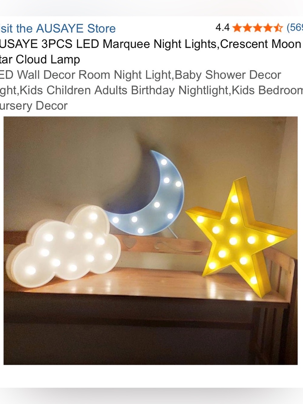 Blue Moon, Yellow Star & White Cloud LED Marquee Night Lights - 3pc